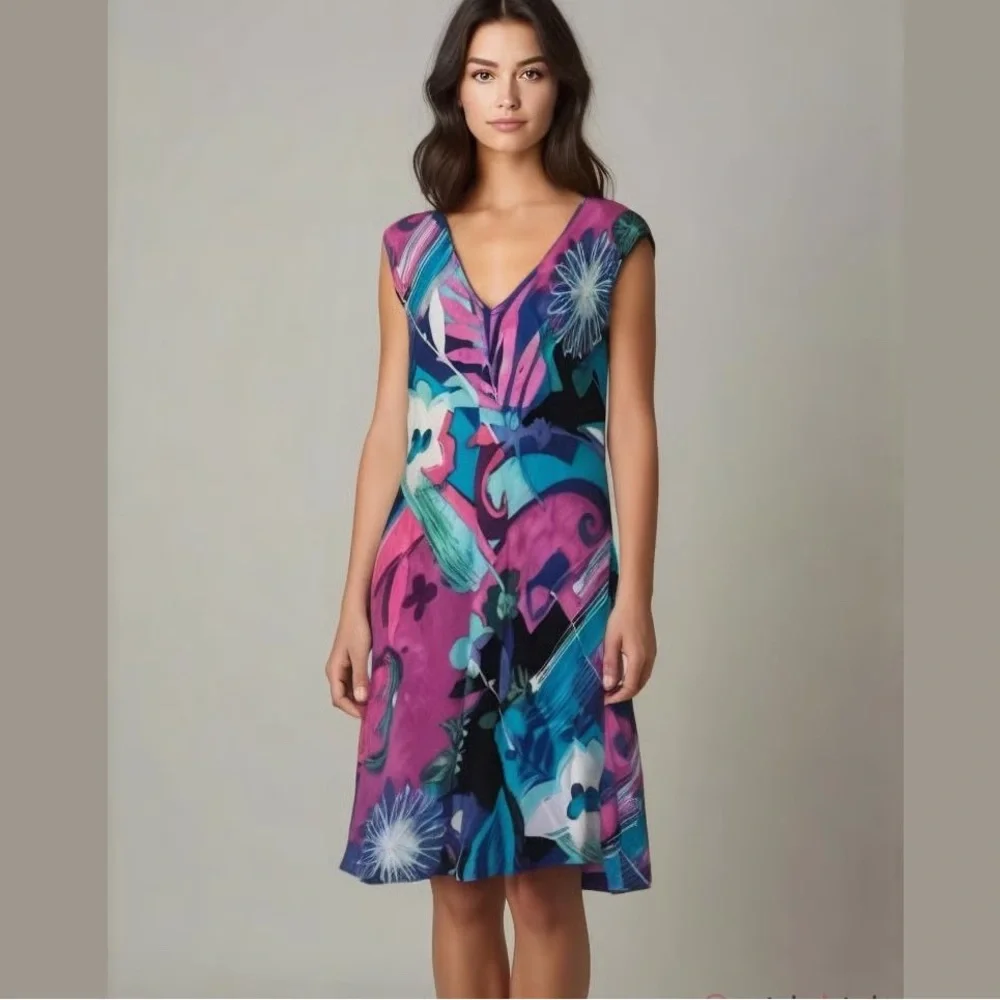 Jams World Barry Bayberry Dress Size L colorful sleeveless floral print - Picture 1 of 11